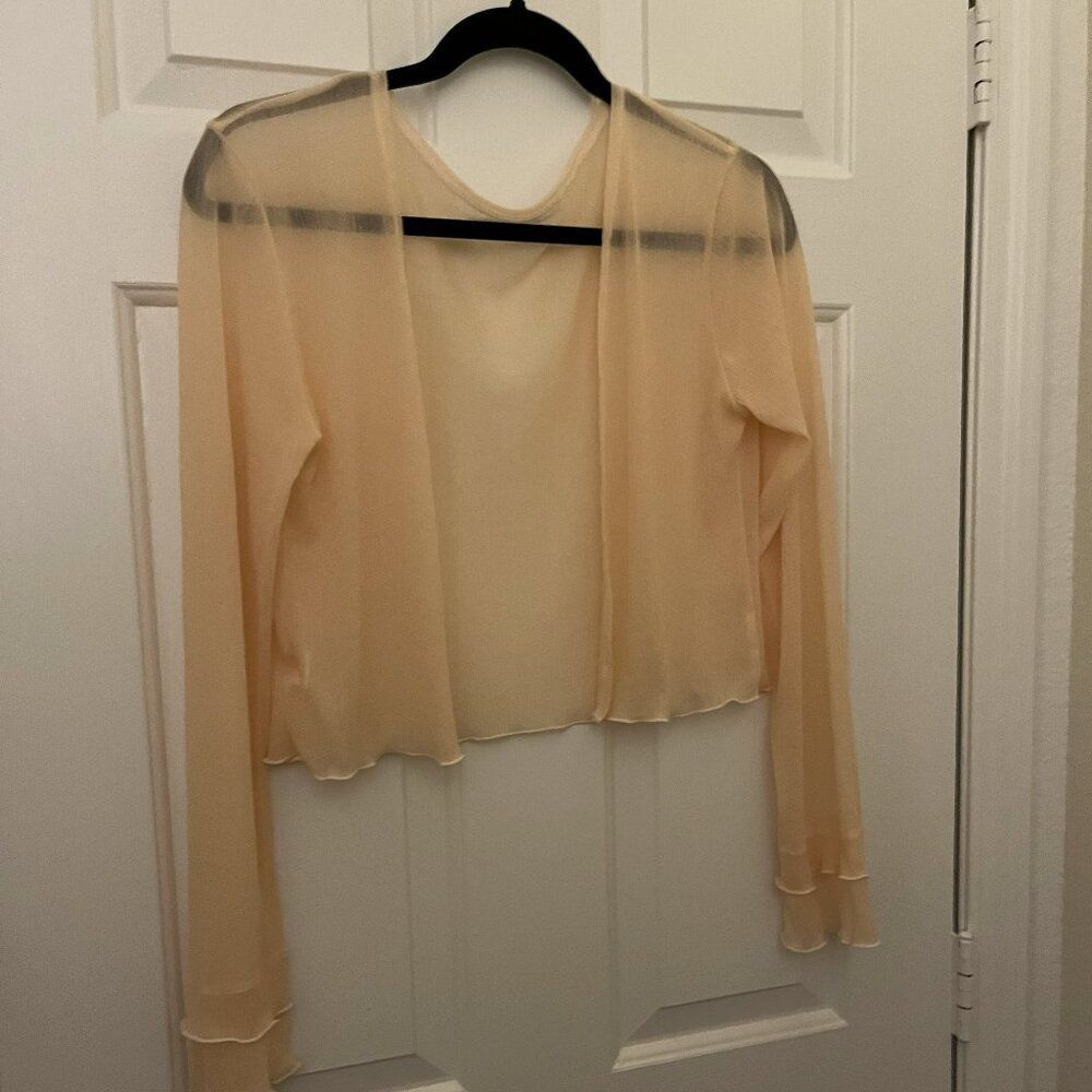 Sheer Peach Open-Front Cardigan